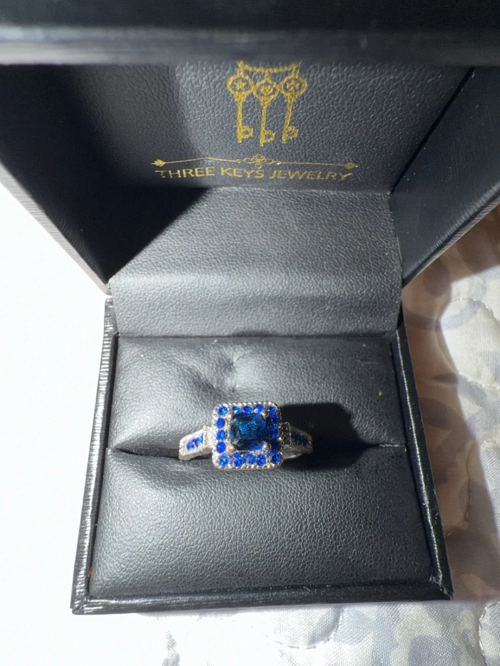 Blue Halo Square-Cut Gemstone Ring